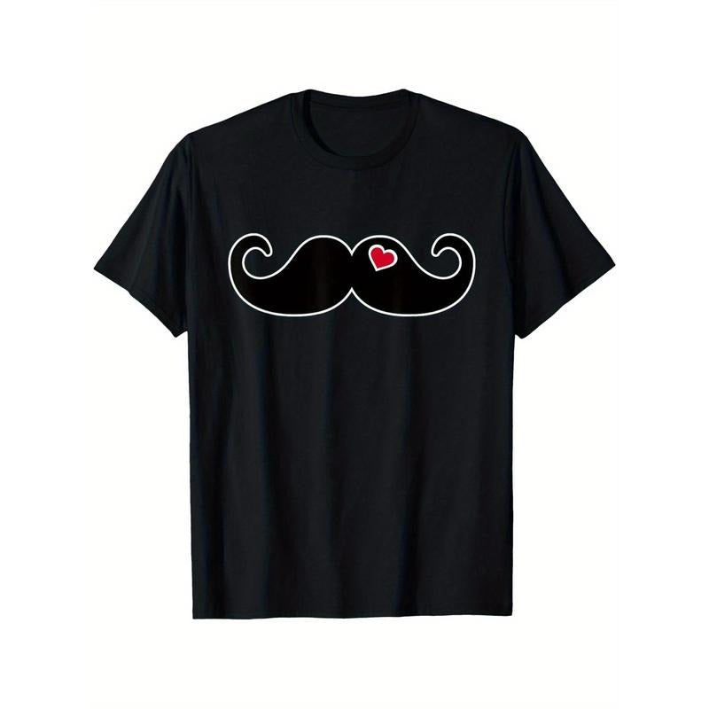 Men'WB shield Mustache & Red Heart Print T-Shirt