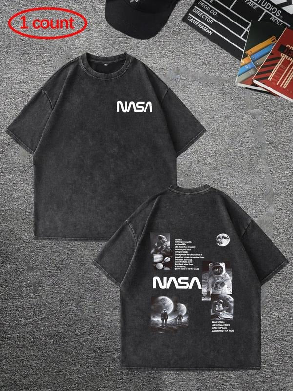 Men'WB shield NASA Graphic Print Round Neck Tee, Regular Fit Casual Short Sleeve T-shirt, Men'WB shield Summer Top for...
