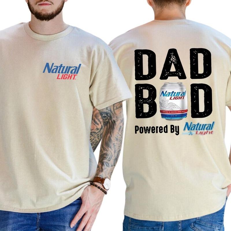 Men'WB shield Natural Lite Dad Bod Powered By Natural Light 2 Sided T-shirt, Funny Beer Drinking Shirt for Daddy, Casual...
