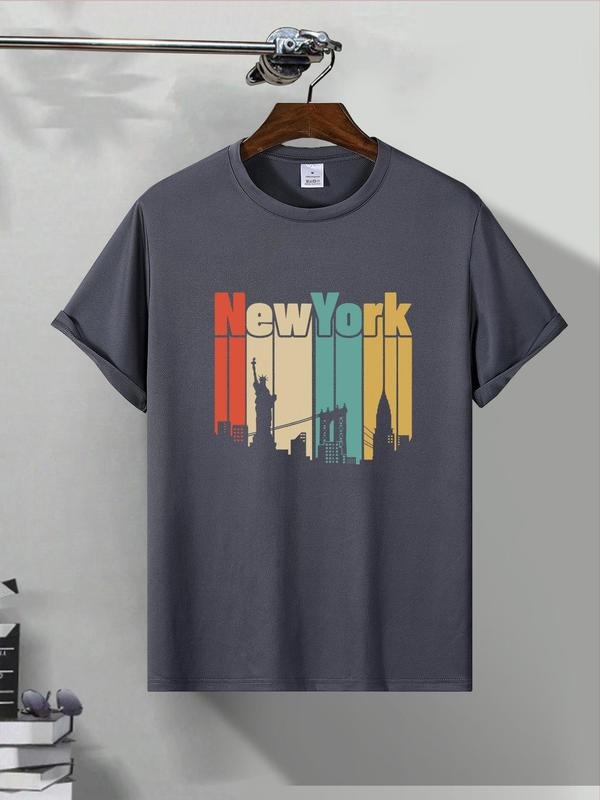 Men'WB shield New York City Print Round Neck Tee, Regular Fit Casual Short Sleeve T-shirt, Men'WB shield Summer Top for...