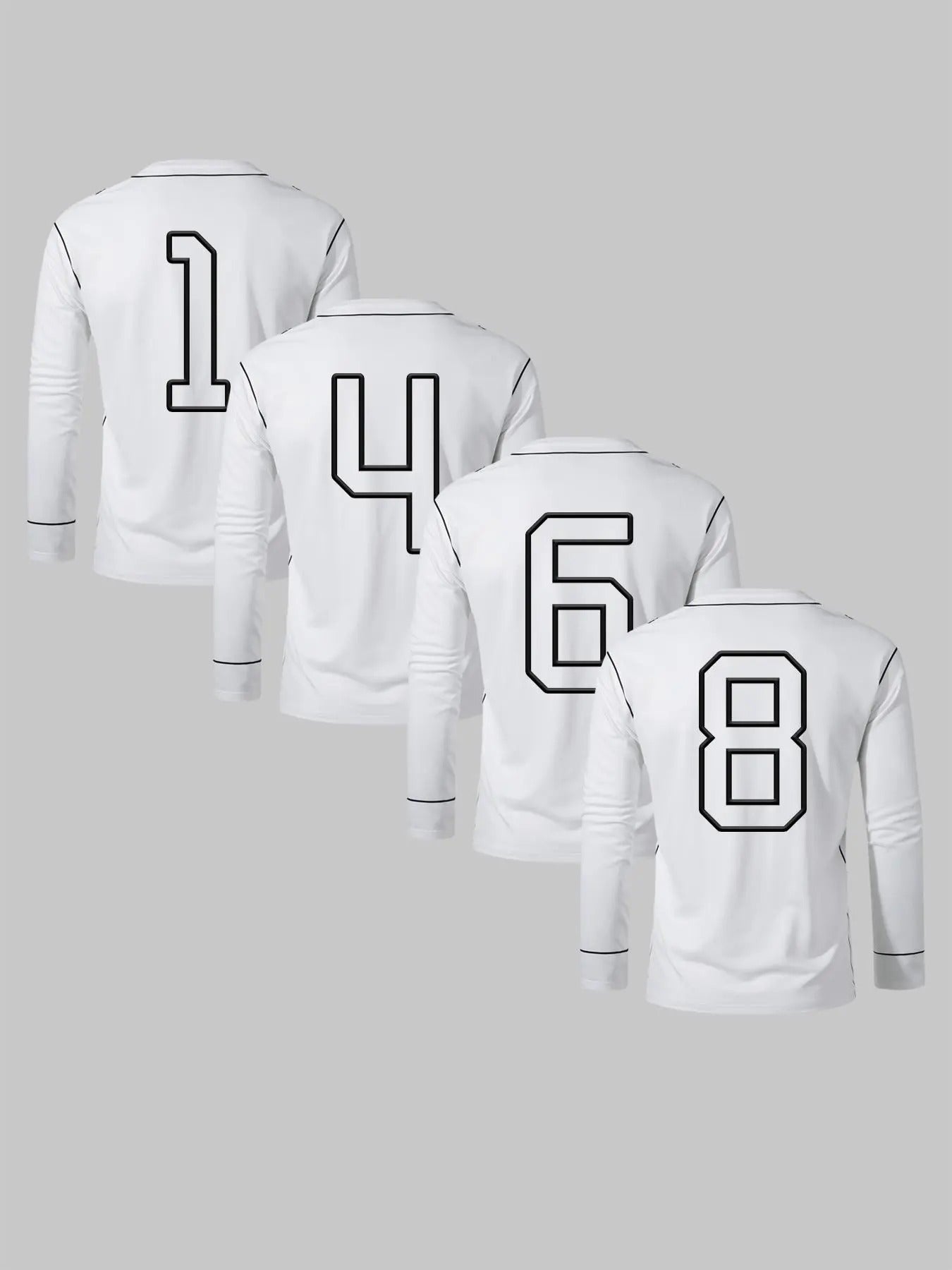 Men'WB shield Number Graphic Round Neck Drop Shoulder Tee, Loose Long Sleeve Crew Neck T-Shirt for Spring & Fall, Casual...