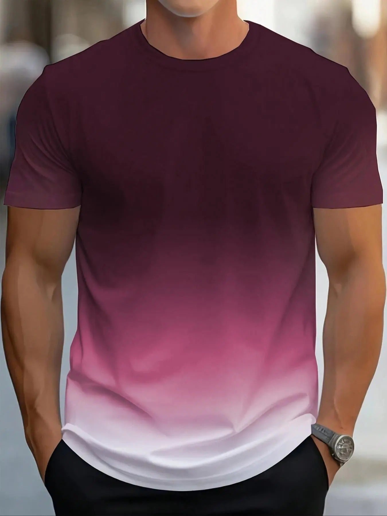 Men'WB shield Ombre Print Round Neck Tee, Regular Fit Casual Short Sleeve Crew Neck T-shirt for Spring & Fall, Fashion...