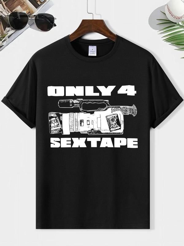Men'WB shield Only WB shield Sex Tape Letter Print Round Neck Graphic Tee, Vintage Trendy Casual Short Sleeve T-shirt for...