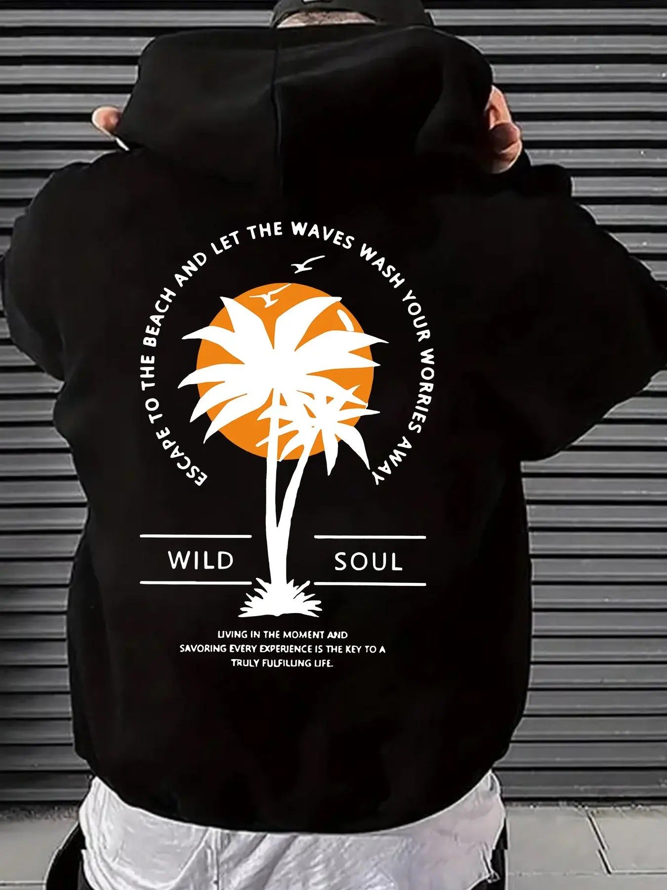 Men'WB shield Palm Tree & Letter Print TNF Lined Hoodie, Fashion Casual Regular Fit Drawstring Pocket Hooded Sweatshirt...