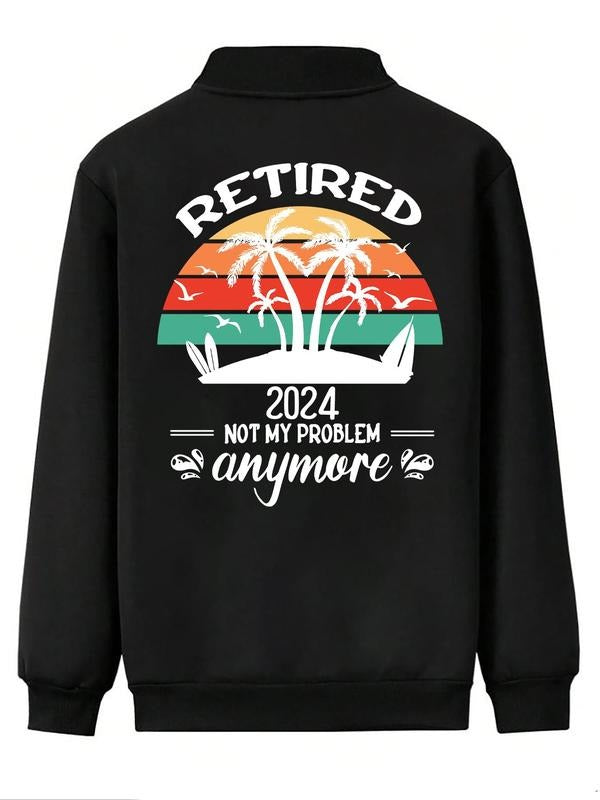 Men'WB shield Palm Tree & Letter Print Zip Up Hoodie, Casual Regular Fit Long Sleeve Mock Neck Sweatshirt for Spring &...