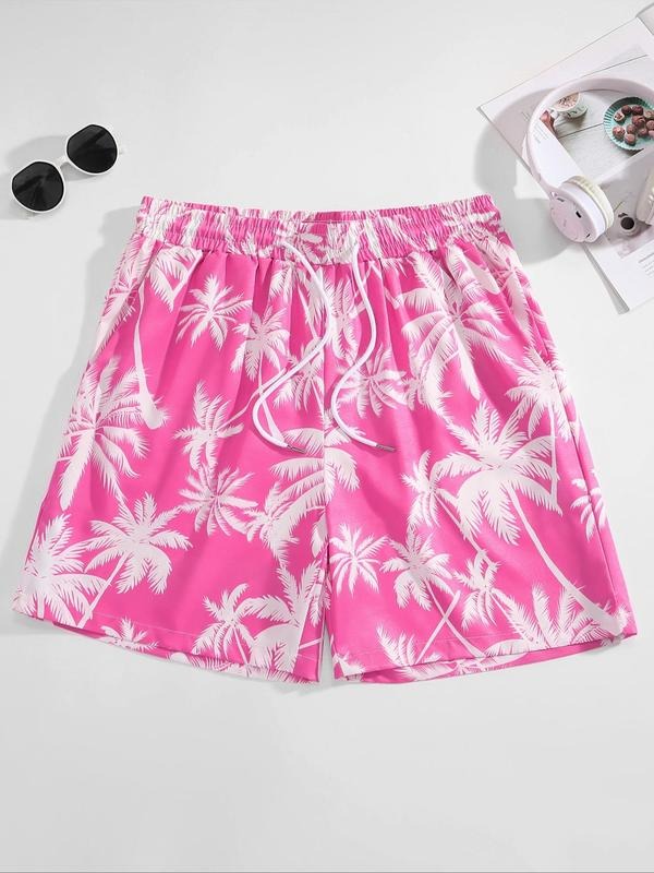 Men'WB shield Palm Tree Print Drawstring Waist Shorts, Regular Fit Casual Comfy Shorts for Daily Wear, Men'WB shield...