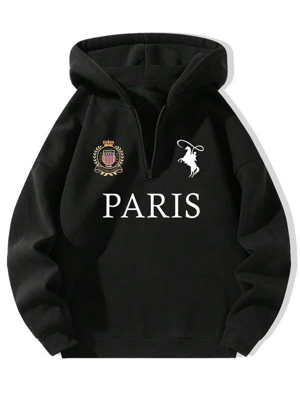 Men'WB shield Paris Print Hoodie, Casual Street Style, FOG Comfortable Fabric, Fall & Winter Fashion, Unisex Design,...