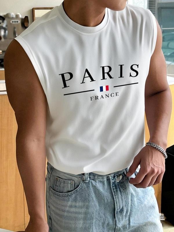 Men'WB shield Paris Print Round Neck Tank Top, Regular Fit Casual Sleeveless Crew Neck Top for Summer, Fashion Men'WB...