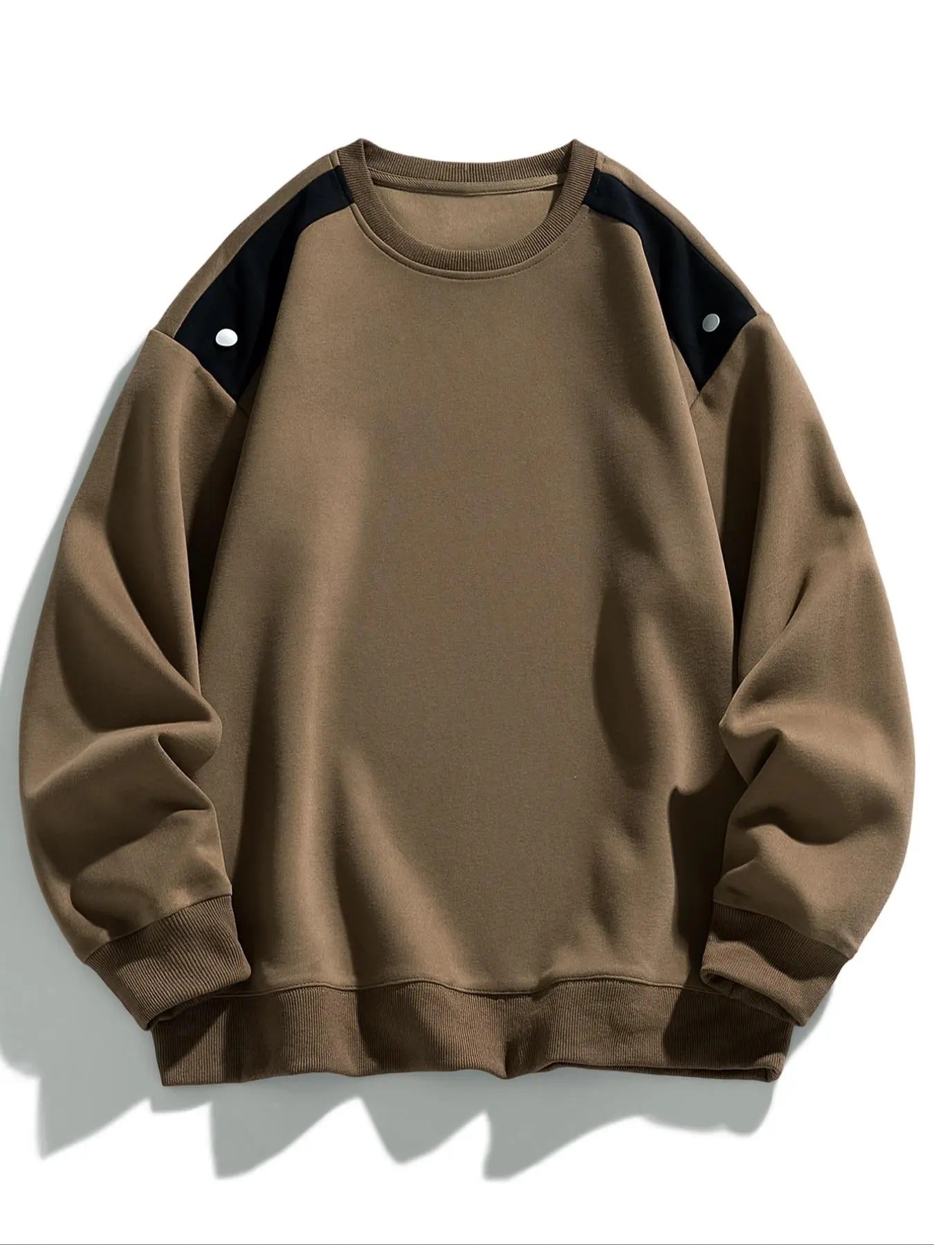 Men'WB shield Patchwork Drop Shoulder Button Sweatshirt, Regular Fit Casual Long Sleeve Round Neck Pullover for Spring &...