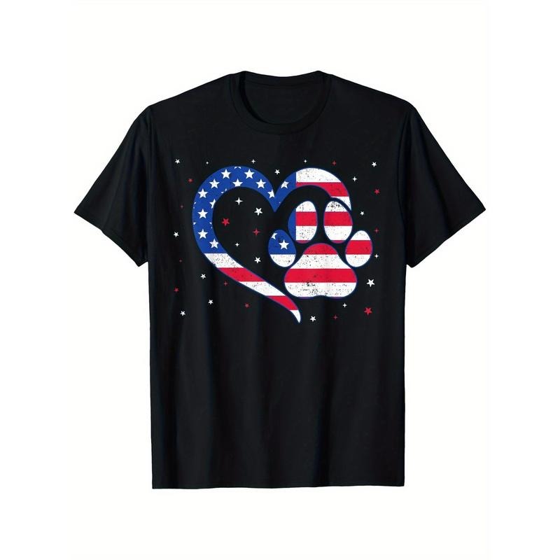 Men'WB shield Patriotic American Flag Heart & Paw Print Graphic T-Shirt - 100% Cotton Relaxed Fit Short Sleeve Crew Neck...
