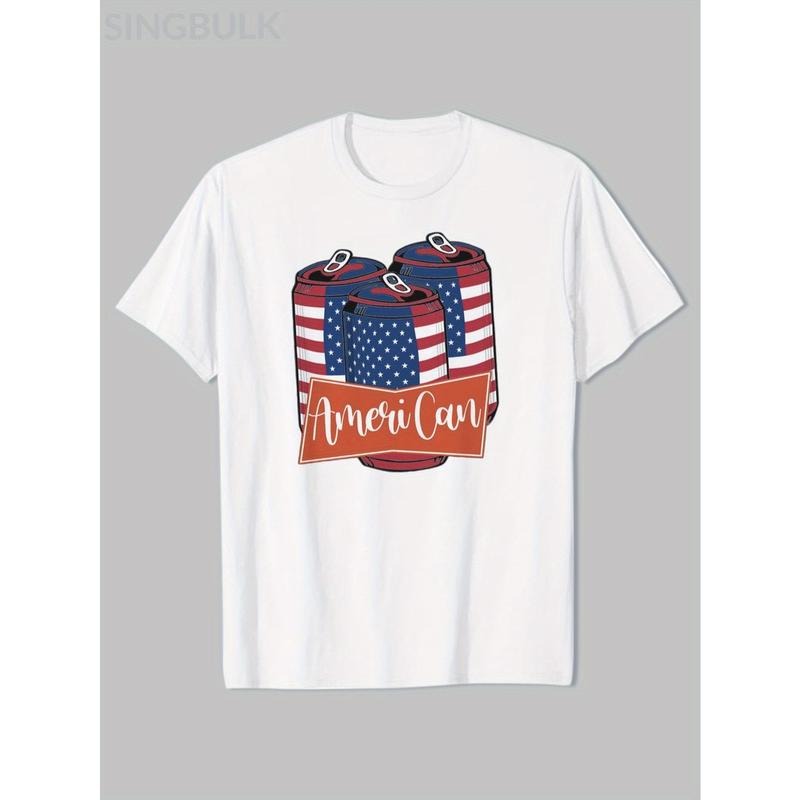 Men'WB shield Patriotic Beer Can Graphic Cotton T-Shirt