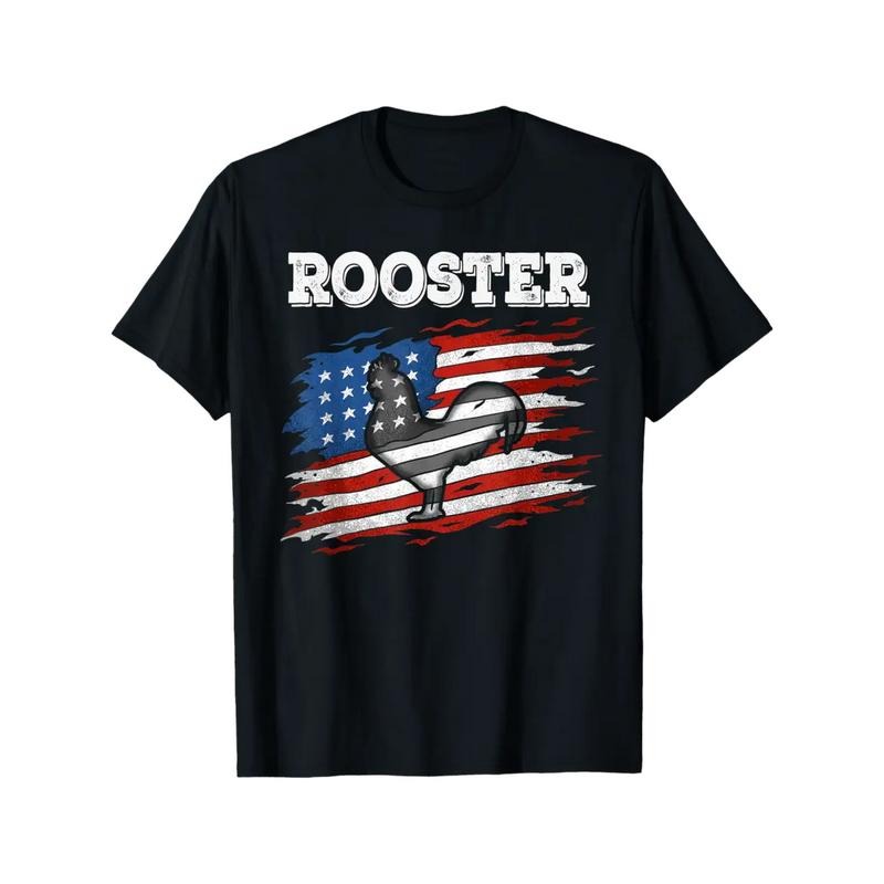 Men'WB shield Patriotic Rooster & Distressed USA Flag Graphic T-Shirt - 100% Cotton Regular Fit High Neck Casual Tee for...