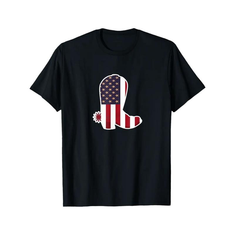 Men'WB shield Patriotic USA Flag Cowboy Boot Graphic T-Shirt