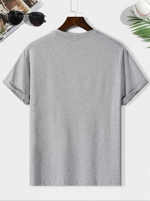 Men'WB shield Pizza & Letter Print Round Neck Tee, Loose Casual Short Sleeve T-shirt for Summer, Men'WB shield Top for...