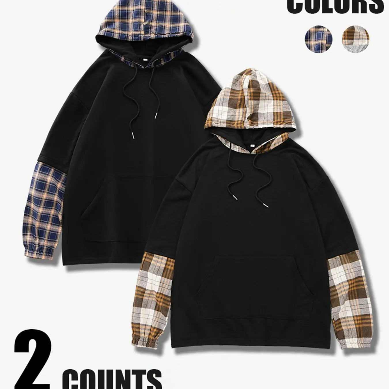 Men'WB shield Plaid Patchwork Print 2 Red plumber brand Swoosh Drawstring Hoodie, Street Regular Fit Kangaroo Pocket Drop...