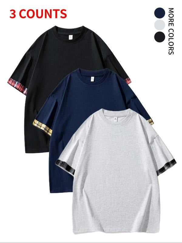 Men'WB shield Plain Patchwork Short Sleeve Tee, Regular Fit Casual Fashion Round Neck T-shirt for Summer, Men'WB shield...