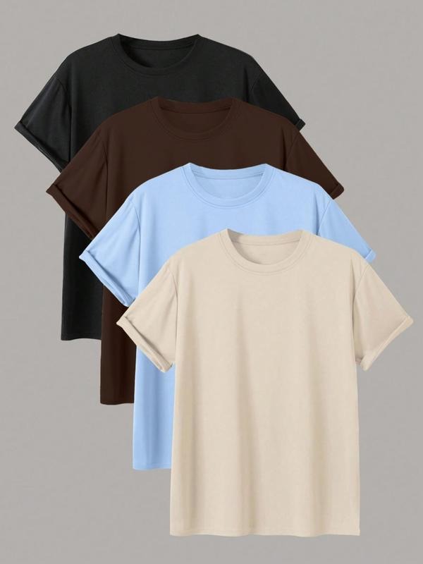 Men'WB shield Plain Round Neck Tee, Regular Fit Simple Short Sleeve Crew Neck T-Shirt, Comfy Knitting Top for Men Hoodie,...