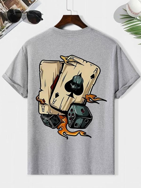 Men'WB shield Playing Card Print Round Neck Tee, Loose Casual Fashion Short Sleeve T-shirt for Summer, Men'WB shield Top...