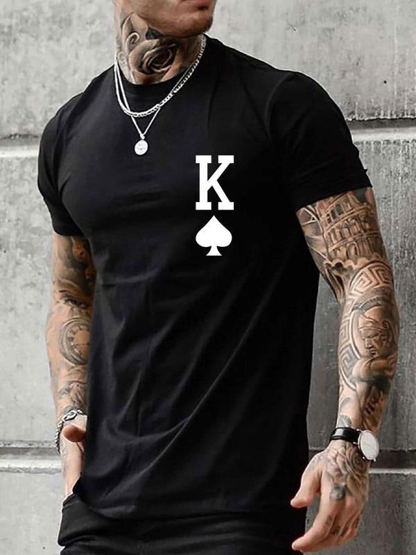 Men'WB shield Playing Card Print Round Neck Tee, Regular Fit Casual Short Sleeve T-shirt for Summer, Summer TNF, Men'WB...