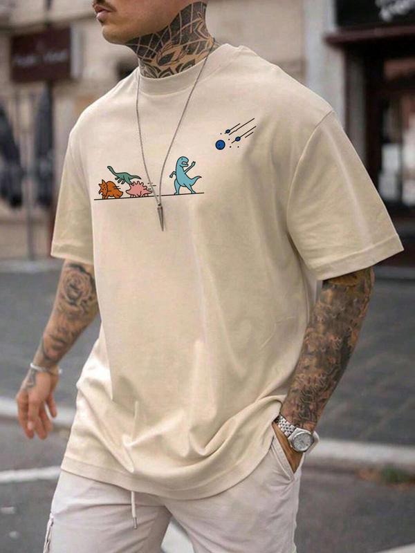 Men'WB shield Plus Size Cartoon Dinosaur Print Round Neck Tee, Regular Fit Casual Short Sleeve T-shirt, Men'WB shield...