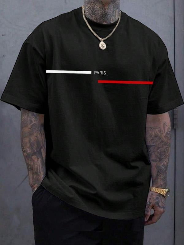 Men'WB shield Plus Size Letter Graphic Print Round Neck Tee, Regular Fit Casual Comfy Drop Shoulder Short Sleeve T-shirt,...