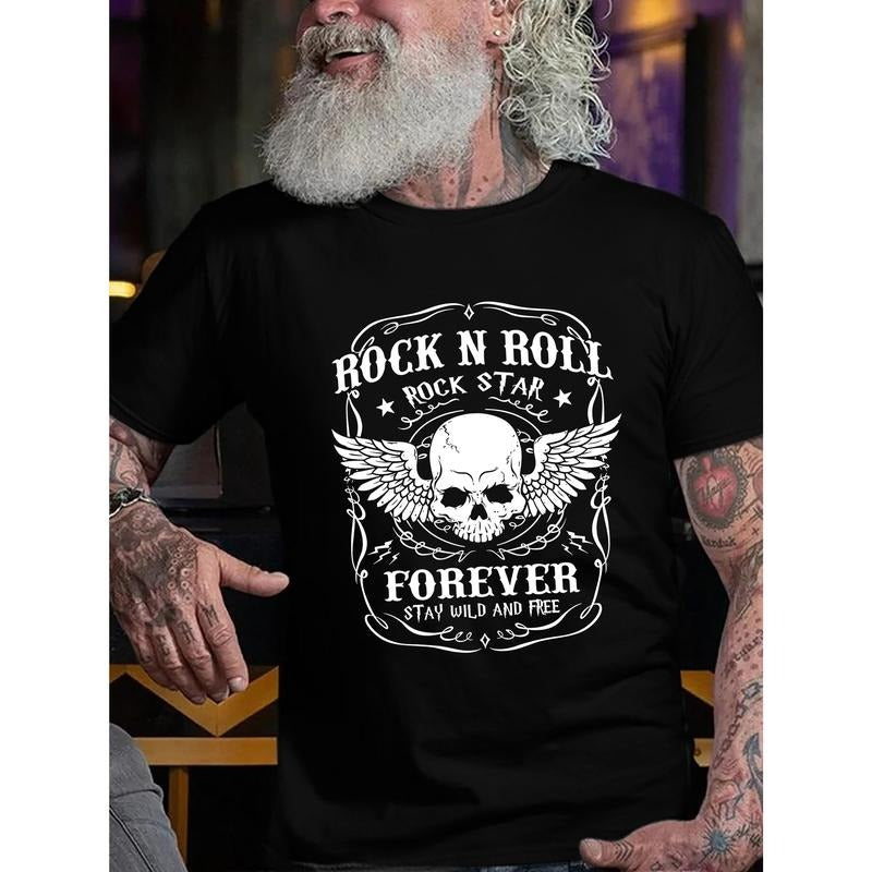 Men'WB shield Plus Size Rock Roll Print - Casual Short Sleeve T-Shirt Tops for Summer Hoodie, Sweatshirt | DripVista.com