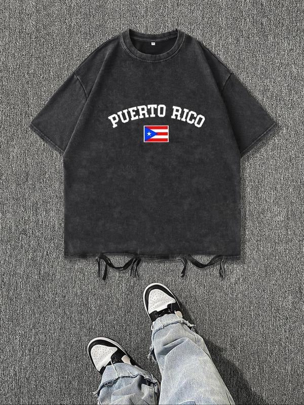Men'WB shield Puerto Rico Flag Print Round Neck Tee, Regular Fit Casual Short Sleeve Crew Neck T-Shirt for Daily Wear,...