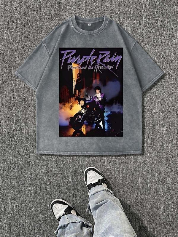 Men'WB shield Purple Rain Graphic Print Round Neck Tee, Regular Fit Casual Short Sleeve T-shirt, Men'WB shield Summer Top...