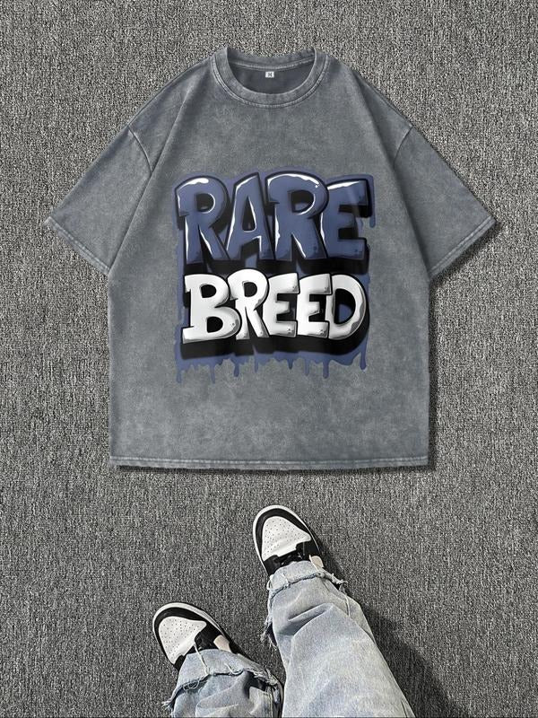 Men'WB shield Rare Breed Letter Print Short Sleeve Graphic Tee, Regular Fit Casual Street Round Neck T-shirt for Summer,...
