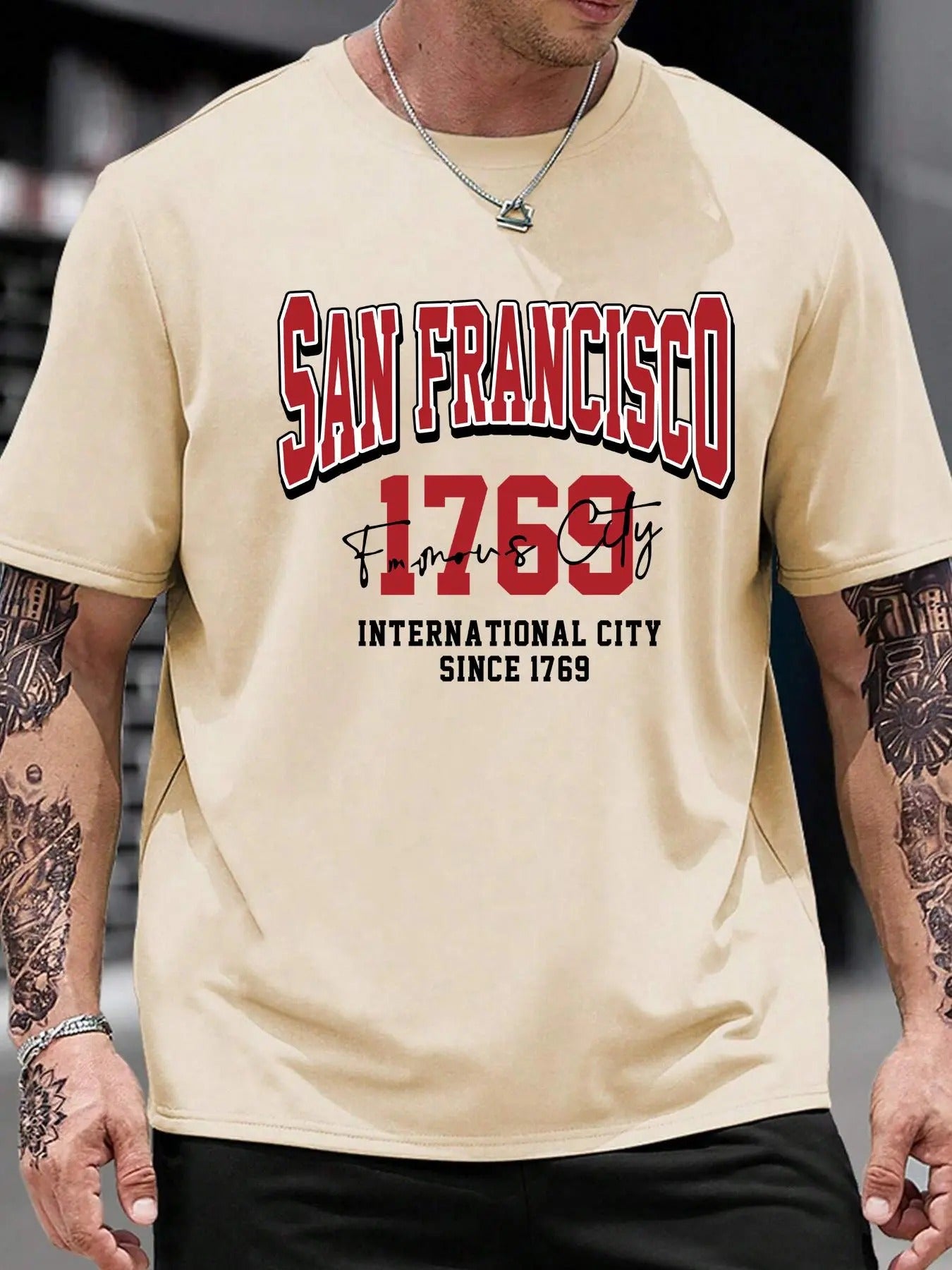 Men'WB shield Regular Fit "1769" & Letter Print Round Neck Tee, Street Fashion Short Sleeve T-Shirt for Daily Outdoor...