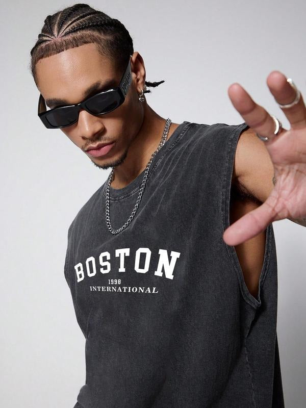 Men'WB shield Regular Fit "Boston" Print Tank Top, Casual Sleeveless Round Neck Top for Summer, Fashion Men'WB shield Top...