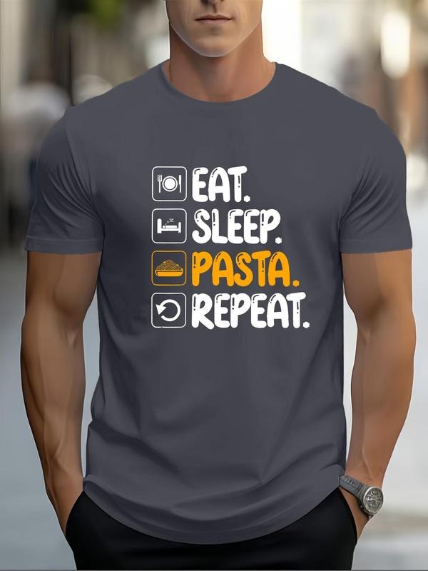Men'WB shield Regular Fit "EAT SLEEP PASTA REPEAT" Print Round Neck Tee, Casual Short Sleeve T-shirt for Daily Wear,...