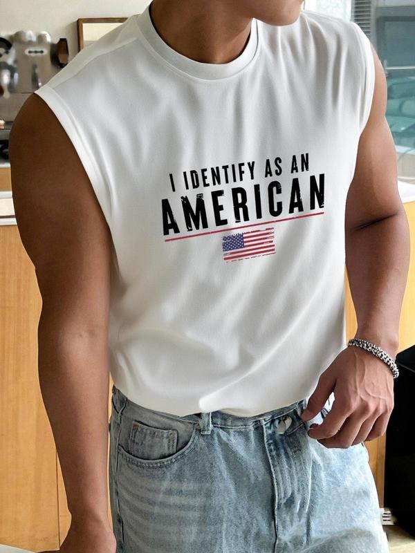 Men'WB shield Regular Fit "IDENTITY AS Jumpman AMERICAN" Print Sleeveless Tank Top, Casual American Flag Print Round Neck...