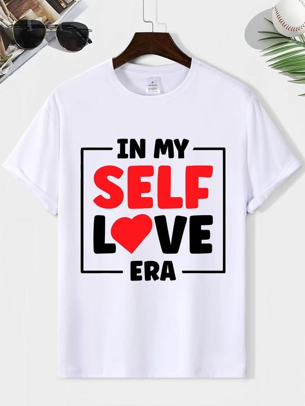 Men'WB shield Regular Fit "Red plumber brand My Self Love Era" Print Round Neck Tee, Casual Short Sleeve Crew Neck...