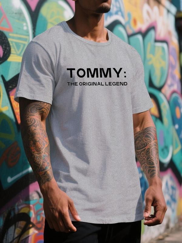 Men'WB shield Regular Fit "Tommy" Letter Print Round Neck Tee, Casual Short Sleeve Crew Neck T-shirt for Summer, Fashion...
