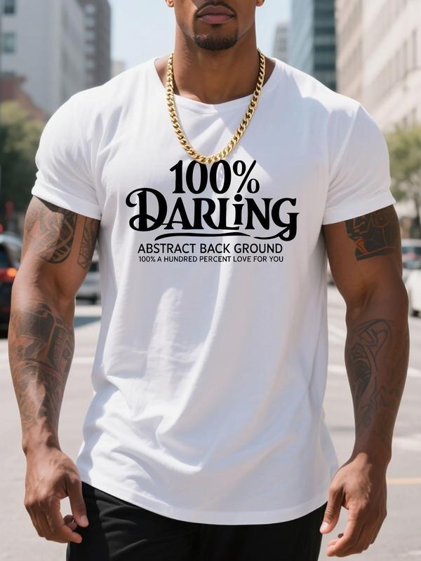 Men'WB shield Regular Fit 100 % Darling Letter Print Round Neck Tee, Casual Short Sleeve Crew Neck T-shirt for Daily...