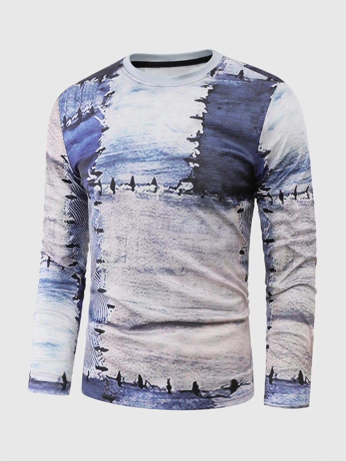 Men'WB shield Regular Fit Abstract Print Round Neck Sweatshirt, Casual Long Sleeve Crew Neck Pullover for Fall & Winter,...