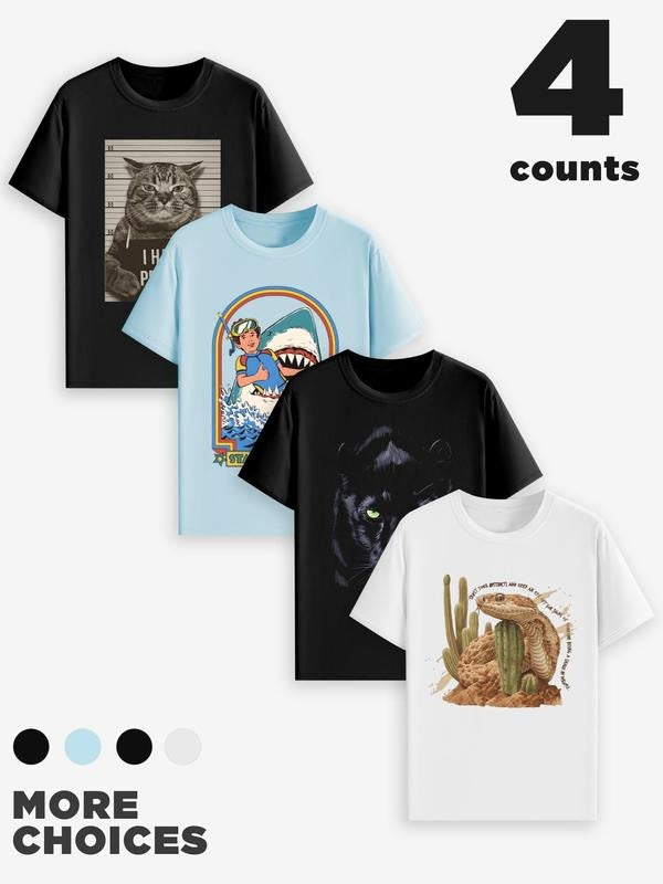 Men'WB shield Regular Fit Animal Print Round Neck Graphic Tee, Casual Short Sleeve Crew Neck T-shirt for Summer, Fashion...