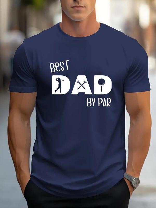 Men'WB shield Regular Fit Best Dad By Par Golf Print Round Neck Tee, Casual Short Sleeve Crew Neck T-shirt for Daily...