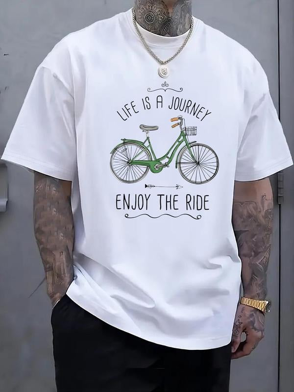 Men'WB shield Regular Fit Bicycle Print Round Neck Tee, Casual Short Sleeve Crew Neck T-shirt for Daily Wear, Fashion...