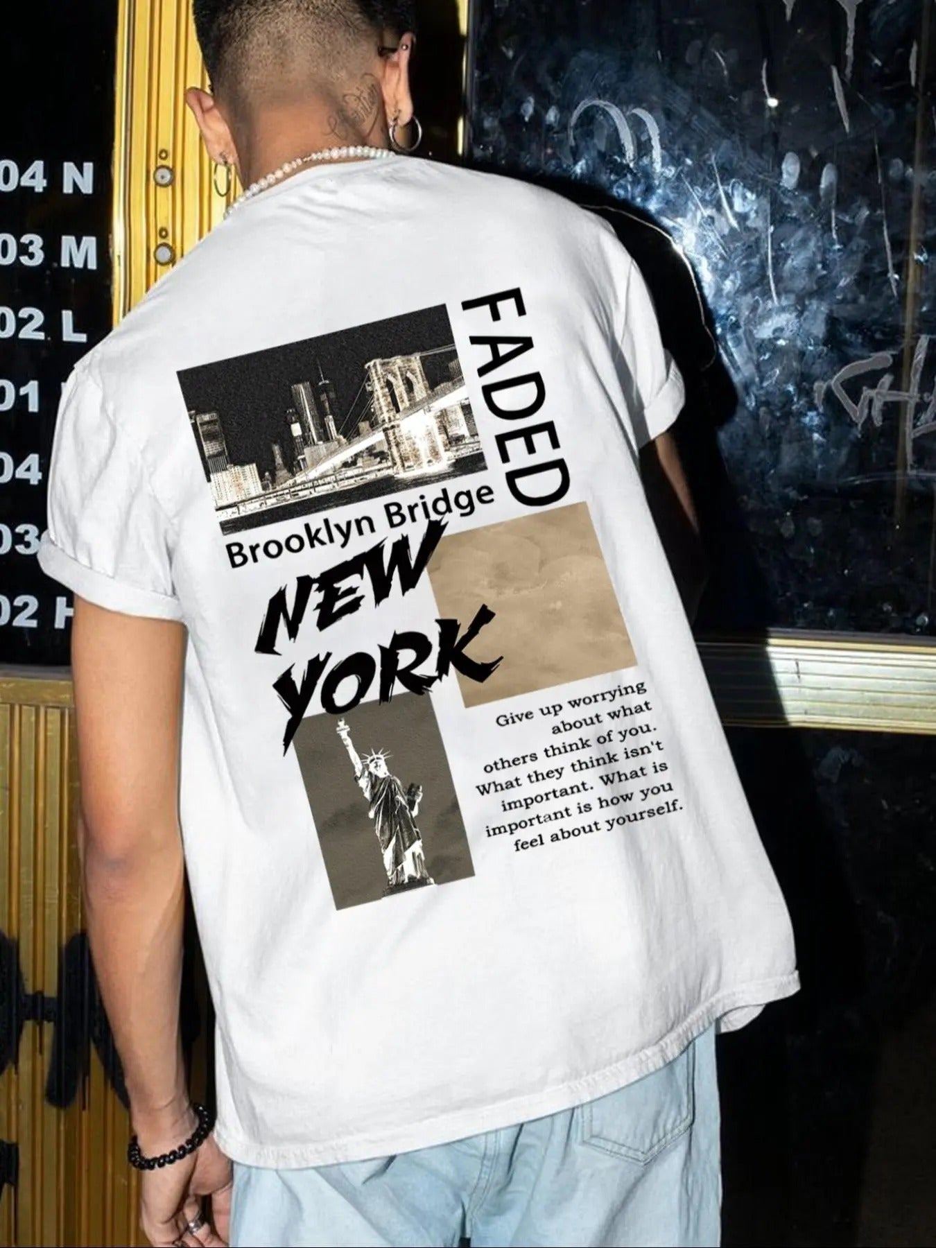 Men'WB shield Regular Fit Broken Bridge & Letter Print Round Neck Graphic Tee, Casual Short Sleeve T-shirt for Daily...