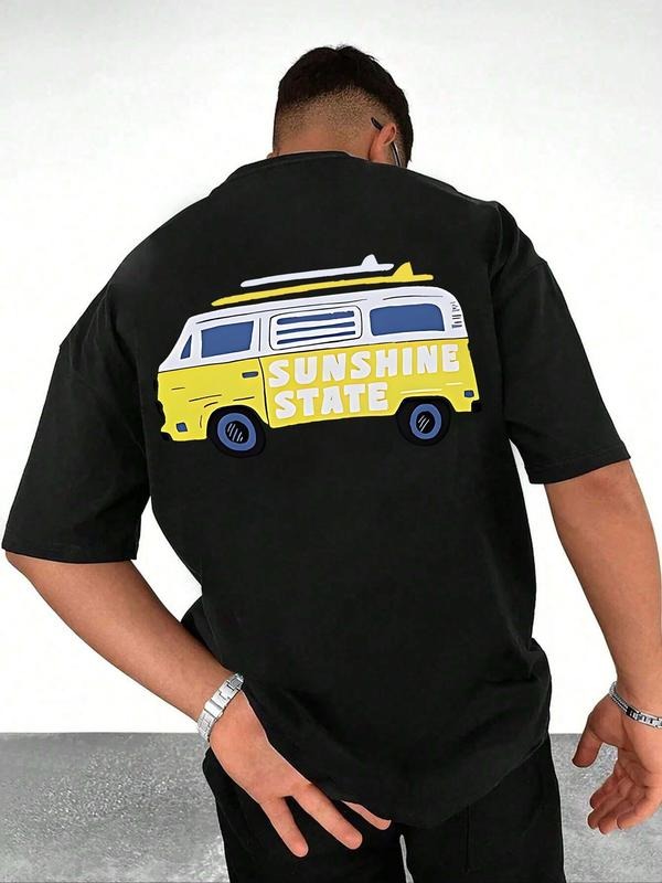 Men'WB shield Regular Fit Bus Graphic Print Round Neck Tee, Casual Short Sleeve T-shirt for Daily Wear, Men'WB shield Top...