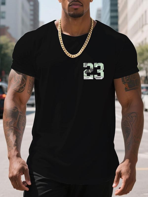 Men'WB shield Regular Fit Camo & Letter Print Round Neck Tee, Casual Short Sleeve Crew Neck T-shirt for Summer, Fashion...