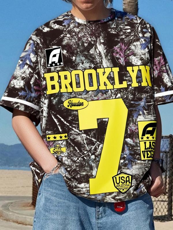 Men'WB shield Regular Fit Camo Print Short Sleeve Graphic Tee, Casual Comfy T-shirt for Daily Wear, Men'WB shield Top for...