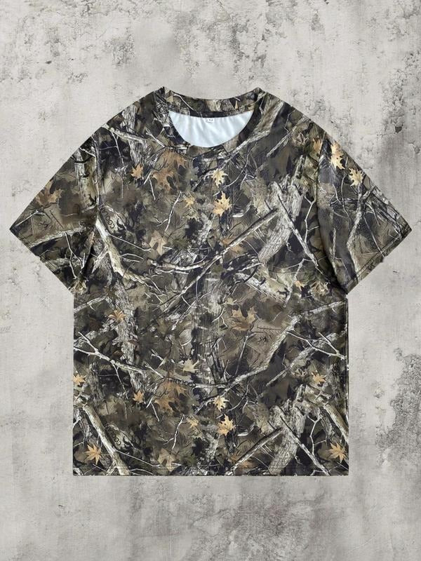 Men'WB shield Regular Fit Camo Print Short Sleeve Tee, Casual Comfy T-shirt for Summer, Men'WB shield Top for Daily Wear,...