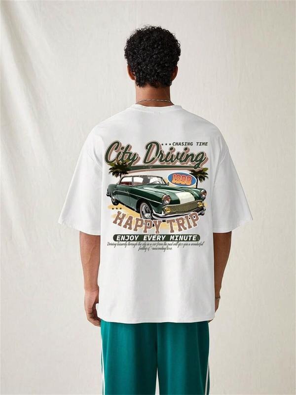 Men'WB shield Regular Fit Car Graphic Print Round Neck Tee, Casual Short Sleeve T-shirt for Daily Wear, Men'WB shield Top...