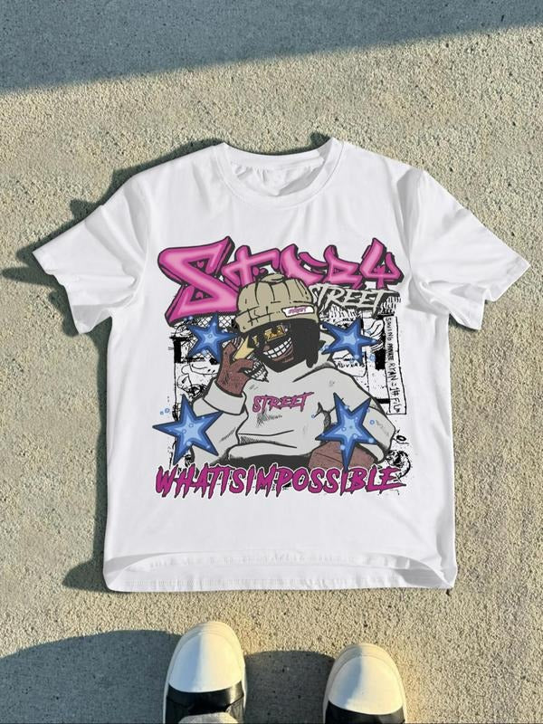 Men'WB shield Regular Fit Cartoon Bear Print Round Neck Tee, Casual Short Sleeve Crew Neck T-Shirt for Daily Wear, Men'WB...