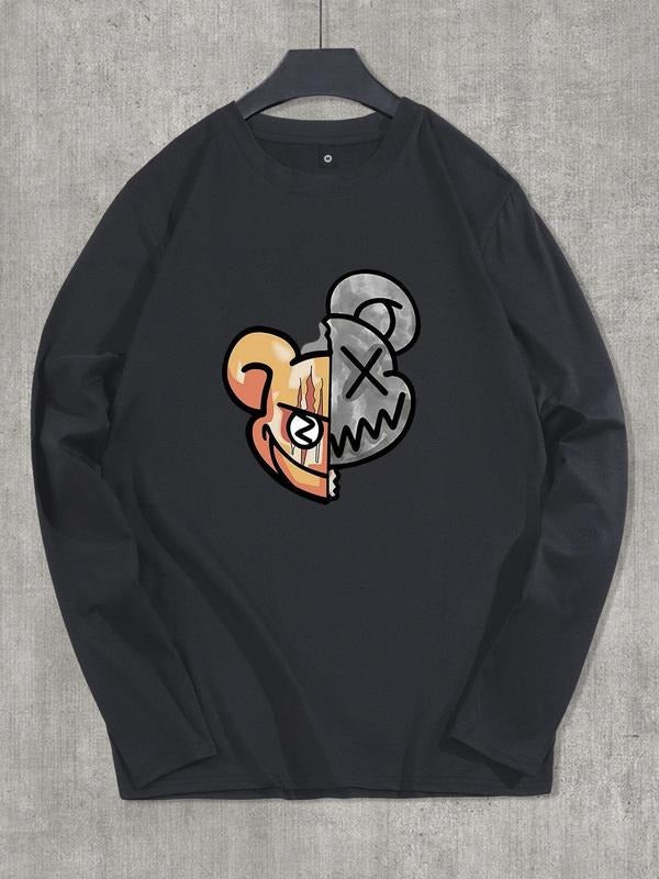 Men'WB shield Regular Fit Cartoon Bear Print Round Neck Tee, Fashion Casual FOG Comfy Crew Neck Long Sleeve T-Shirt for...