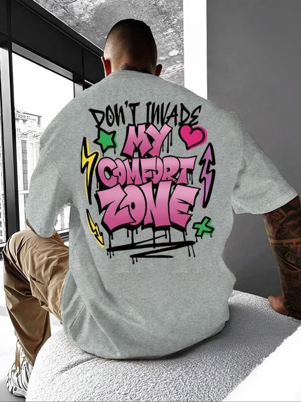 Men'WB shield Regular Fit Cartoon Graffiti & Letter Print Drop Shoulder Graphic Tee, Casual Comfy Round Neck Half Sleeve...