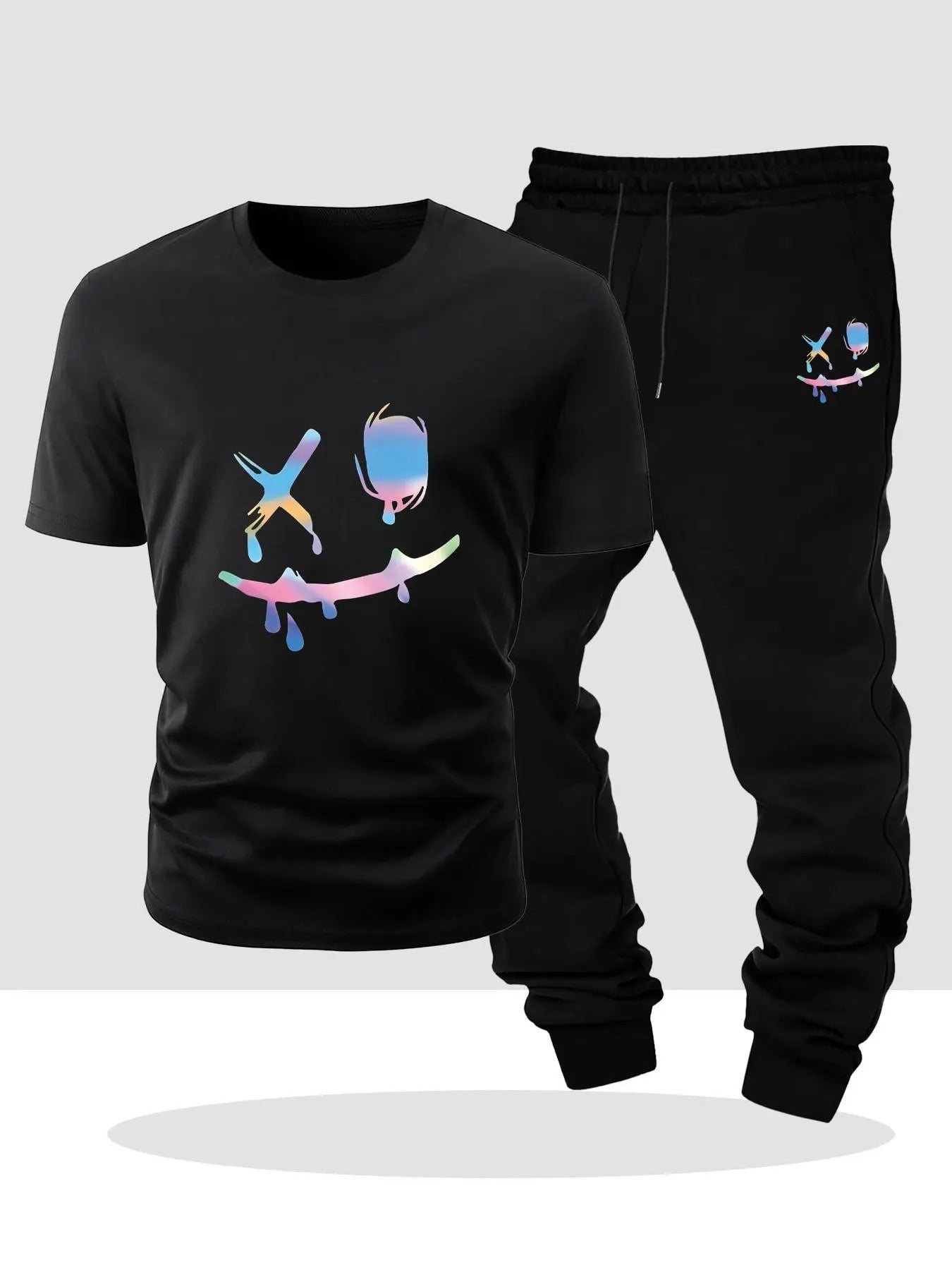 Men'WB shield Regular Fit Cartoon Print Tee & Pocket Drawstring Waist Sweatpants Set, Casual Fashion Cozy Breathable...